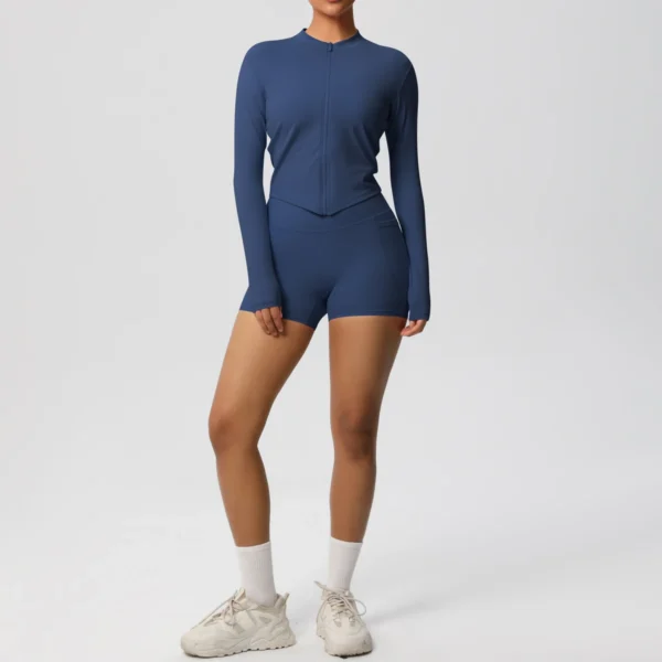 Two Piece TerraFit Zipper and Shorts Gym Set - Image 64