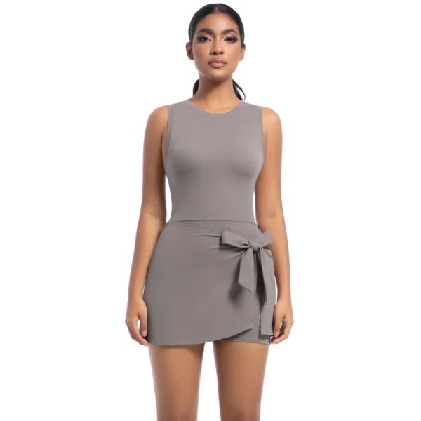Bow Wrap Padel Tennis Dress With Built-In Bra and Shorts - Image 48