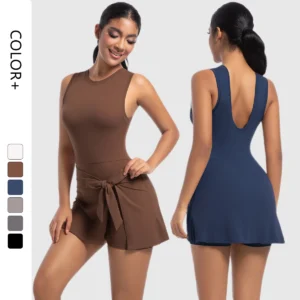 Bow Wrap Padel Tennis Dress With Built-In Bra and Shorts