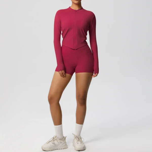 Two Piece TerraFit Zipper and Shorts Gym Set - Image 48