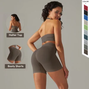 Halter Neck Bra and Shorts Gym Set