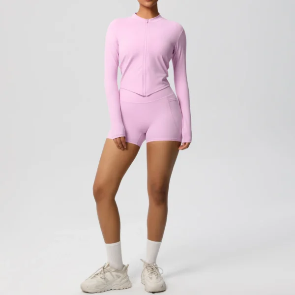 Two Piece TerraFit Zipper and Shorts Gym Set - Image 20