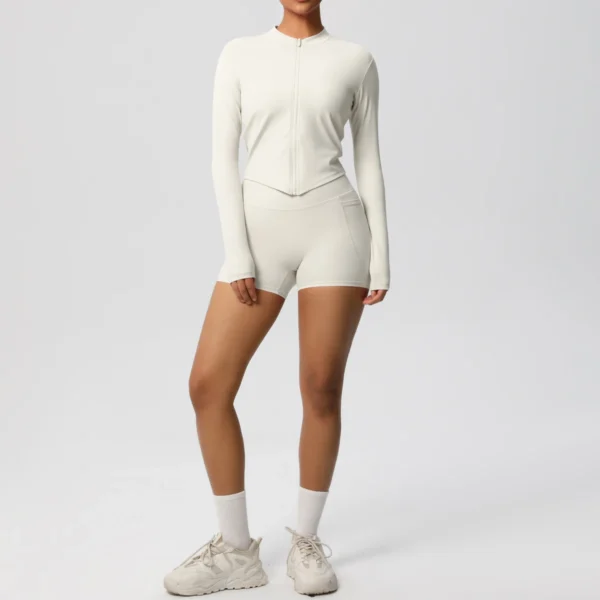 Two Piece TerraFit Zipper and Shorts Gym Set - Image 82