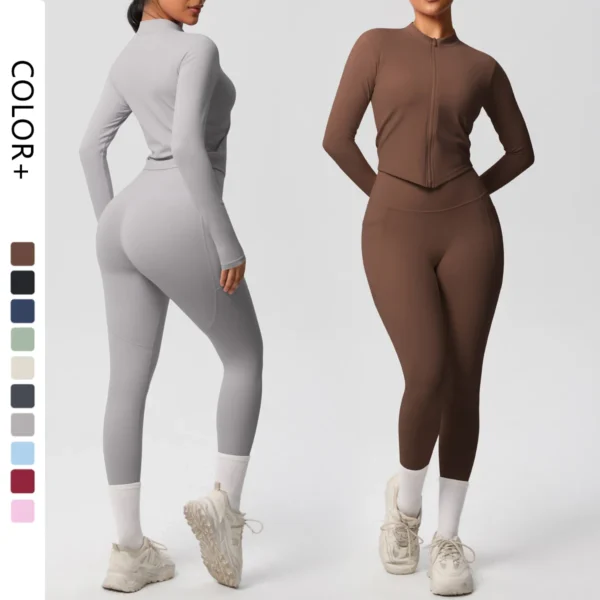 Two Piece TerraFit Zipper and Leggings Gym Set - Image 2