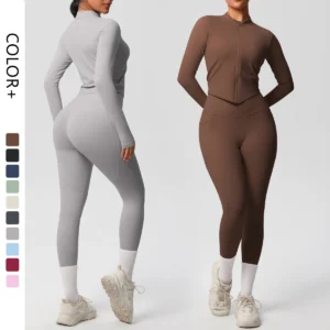 Two Piece TerraFit Zipper and Leggings Gym Set