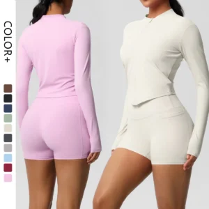 Two Piece TerraFit Zipper and Shorts Gym Set