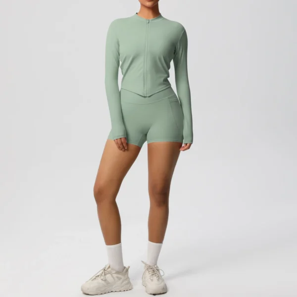 Two Piece TerraFit Zipper and Shorts Gym Set - Image 78