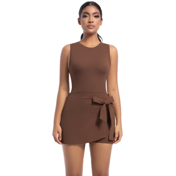 Bow Wrap Padel Tennis Dress With Built-In Bra and Shorts - Image 12