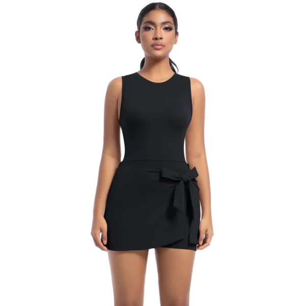 Bow Wrap Padel Tennis Dress With Built-In Bra and Shorts - Image 32