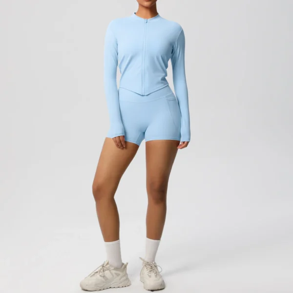 Two Piece TerraFit Zipper and Shorts Gym Set - Image 42