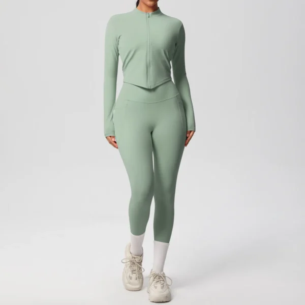 Two Piece TerraFit Zipper and Leggings Gym Set - Image 56