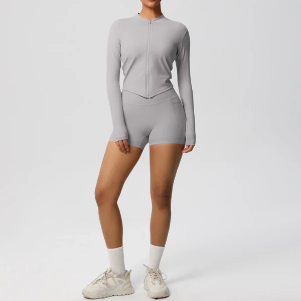 Two Piece TerraFit Zipper and Shorts Gym Set - Image 32