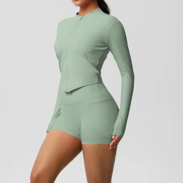 Two Piece TerraFit Zipper and Shorts Gym Set - Image 7