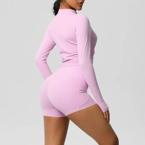 Two Piece TerraFit Zipper and Shorts Gym Set - Image 5