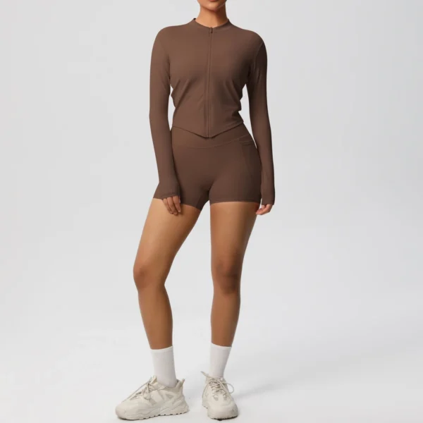 Two Piece TerraFit Zipper and Shorts Gym Set - Image 14