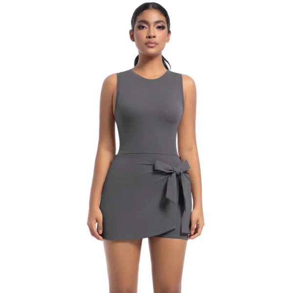 Bow Wrap Padel Tennis Dress With Built-In Bra and Shorts - Image 36