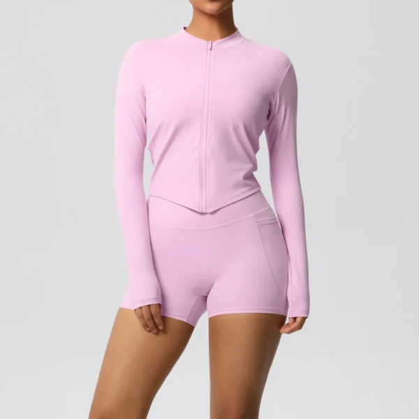 Two Piece TerraFit Zipper and Shorts Gym Set - Image 3