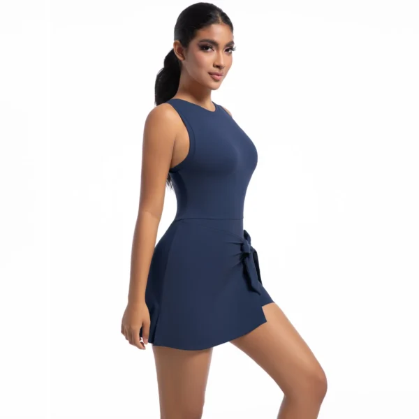 Bow Wrap Padel Tennis Dress With Built-In Bra and Shorts - Image 4