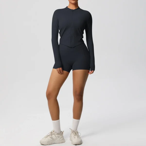 Two Piece TerraFit Zipper and Shorts Gym Set - Image 62