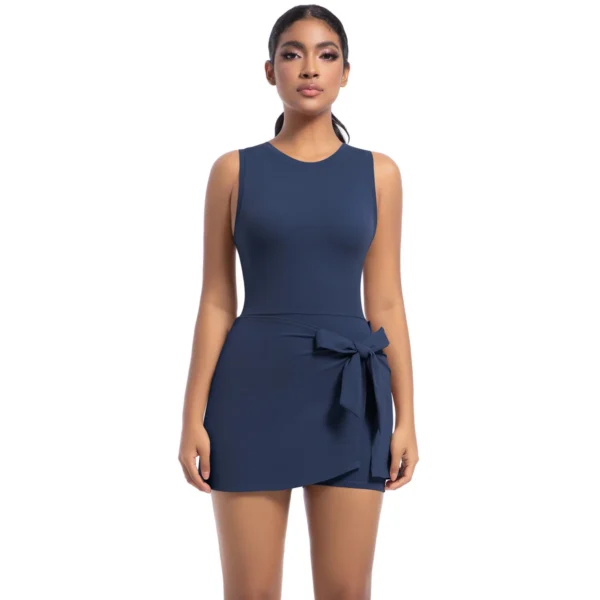 Bow Wrap Padel Tennis Dress With Built-In Bra and Shorts - Image 42