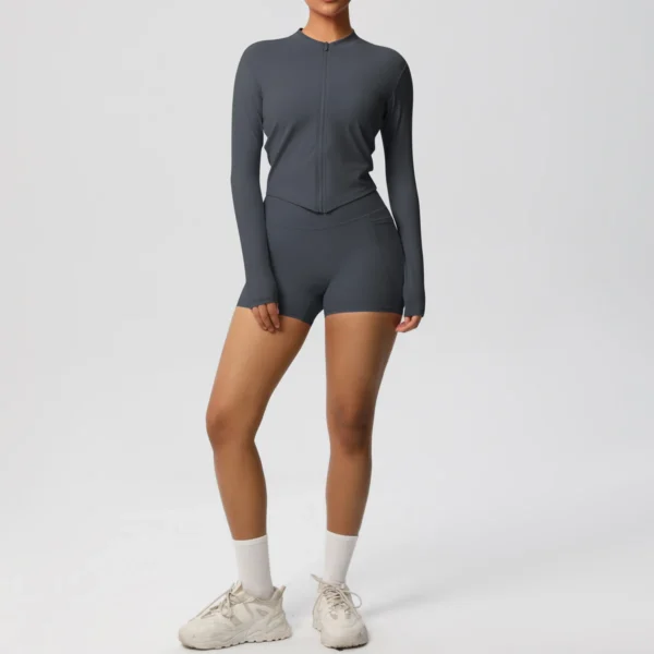 Two Piece TerraFit Zipper and Shorts Gym Set - Image 24