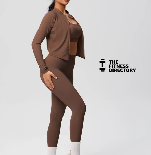Three Pieces TerraFit Zipper Bra and Leggings Gym Set - Image 3