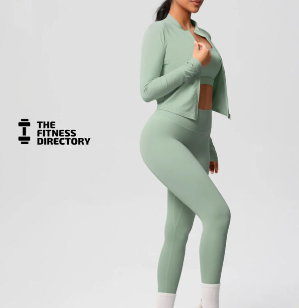 Three Pieces TerraFit Zipper Bra and Leggings Gym Set - Image 5