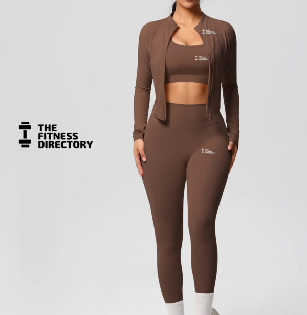 Three Pieces TerraFit Zipper Bra and Leggings Gym Set - Image 14