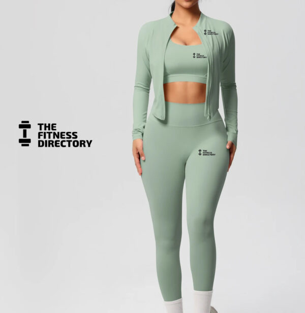 Three Pieces TerraFit Zipper Bra and Leggings Gym Set - Image 15